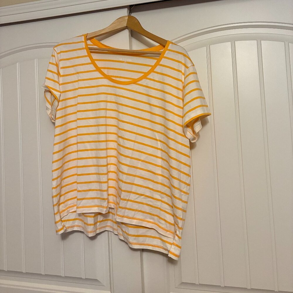 Lands' End Cotton Short Sleeve Scoop Neck Tee 2X Ivory/Mango Breton Stripe